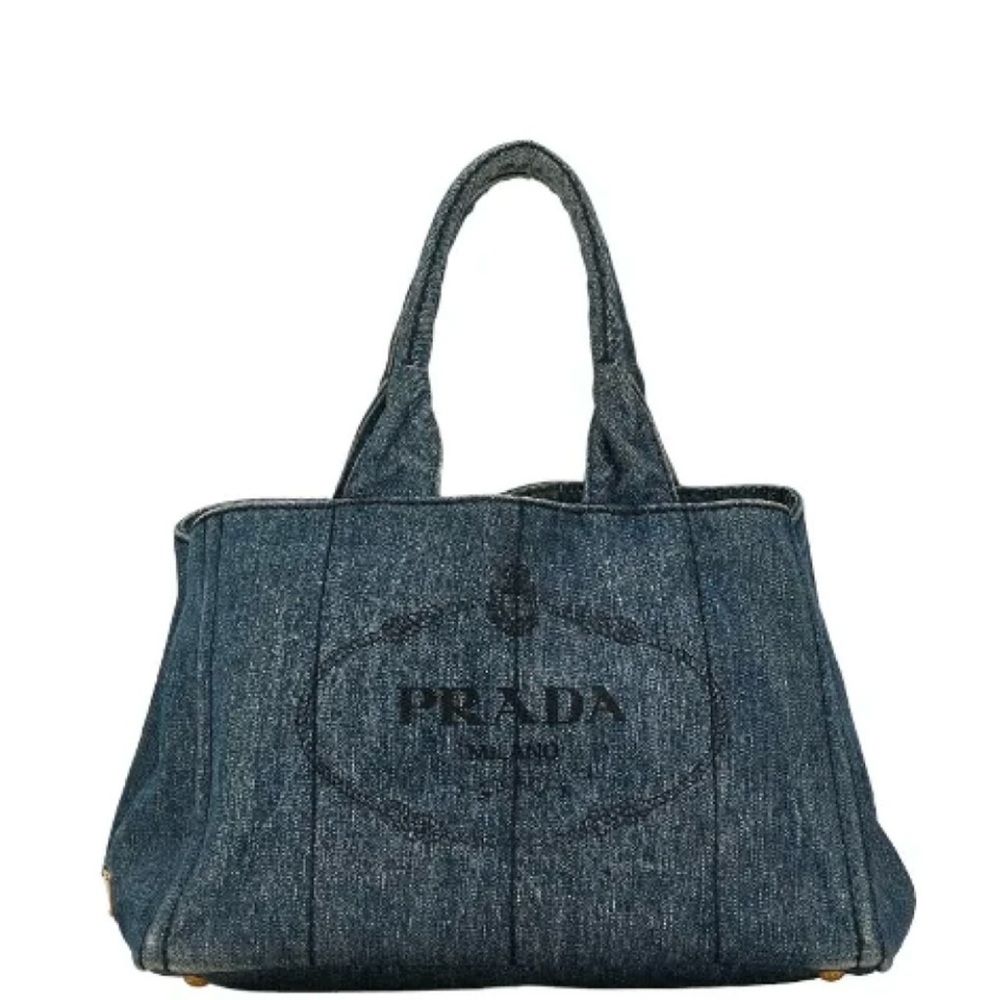 Prada Kanapa Tote Bag Denim Blue Triangle Logo